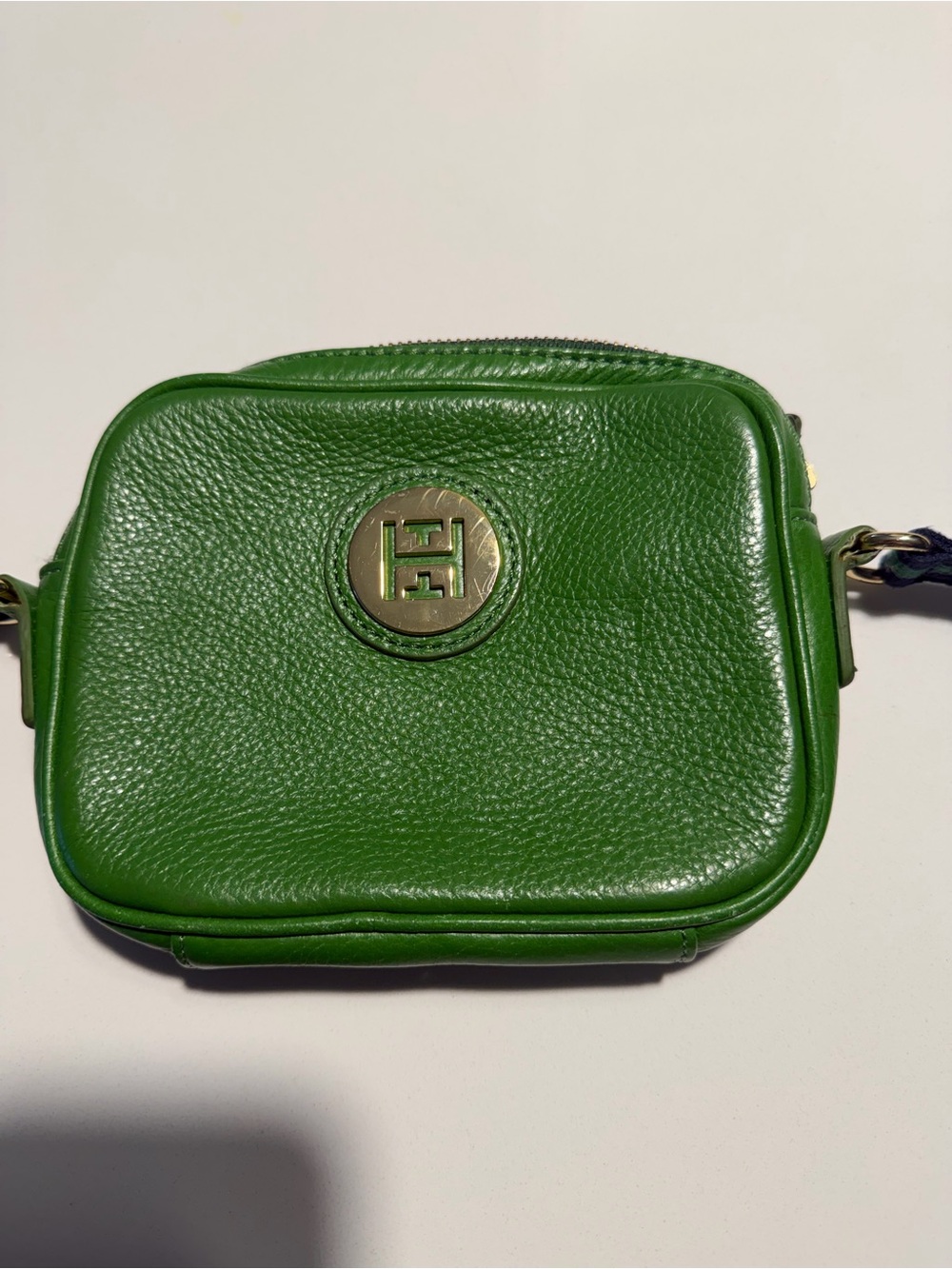 Tommy Hilfiger Adrienne Camara Crossbody Bag in Pebbled Green Leather